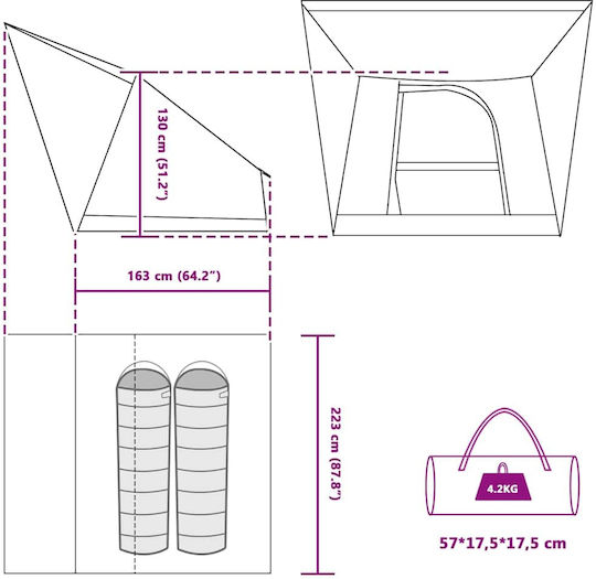 vidaXL Summer Camping Tent Orange 223x163x130cm
