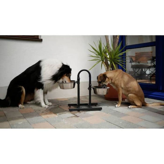 Kerbl Feeding Bar Deluxe Stainless Steel Bowl Food & Water for Dog with Base 2x 2.8lt 52cm in Silver Color