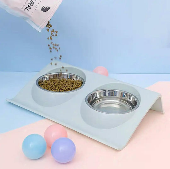 ATL Edelstahl Schalen Futter & Wasser für Hund & Katze auf Basis von 2x 11cm in Blau Farbe