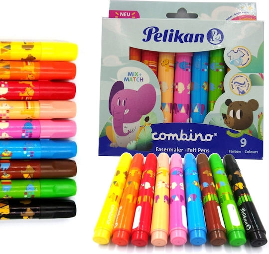 Pelikan Combino Super 411 Washable Drawing Markers Thick Set 9pcs