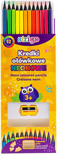 Triangular Hexagonal Neon Colored Pencils 12pcs + Sharpener Strigo Ssc117