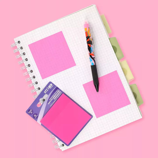Strigo Transparent Self-Adhesive Memo Pads 75x75 50 Sheets Neon Pink