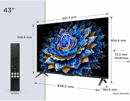 TCL Smart Τηλεόραση 43" 4K UHD QLED T69C HDR (2025) 43T69C