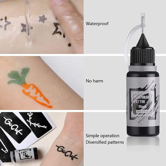 Temporary Tattoo Kit 10 Different 15ml Ink Bottles 84 Different Waterproof Easy-to-use Stencils