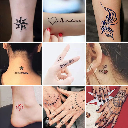 Temporary Tattoo Kit 10 Different 15ml Ink Bottles 84 Different Waterproof Easy-to-use Stencils