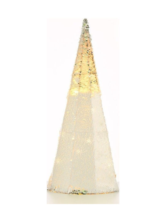 Christmas Decorative Illuminated Plastic Tree Cone 90cm IP20 Battery Silver Silver & White Sequin Cone Tree
