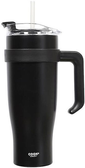 Cook Concept Handled Tumbler Θερμός Ανοξείδωτο / Πλαστικό 1.2lt Μαύρο με Καλαμάκι και Λαβή