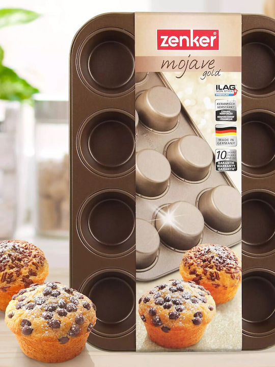 Zenker Φόρμα Ζαχαροπλαστικής για Cupcakes/Muffins 12 Θέσεων 38.5x26.5εκ. Gold 12τμχ