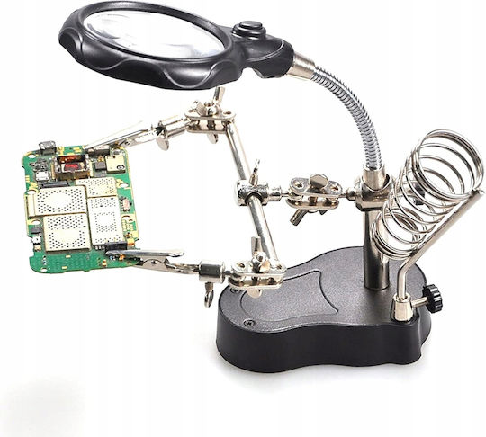 Third Hand Magnifier 3.5x 12x Te-801 2x Led Soldering Iron Holder Adjustable Alligator Clips Stable Base 10x6cm Height 26cm