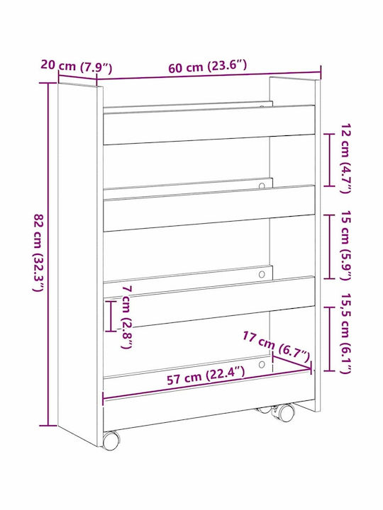 vidaXL Wooden Kitchen Trolley 4 Tiers Black 60x20x82cm