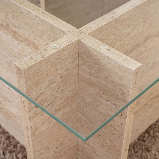 Правоъгълно Централно Кафе Масичка Vetrino Стъклена Travertine Дължина 105xШирина 65xВисочина 40см