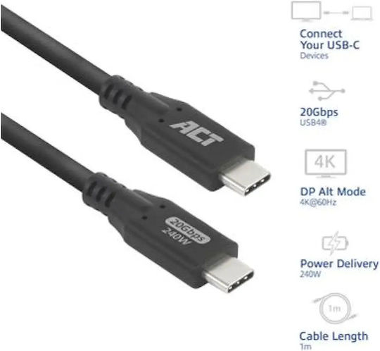 Act Ac7421 Cable Usb C M To Usb C M 1m 240w Black