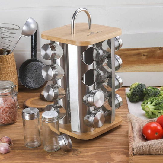 Edenberg Set Behälter Basis Gewürzbehälter Glas auf drehbarem Ständer Braun 17Stück 17Stück