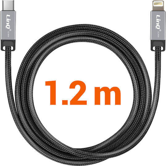 Linq Lightning To USB-C Power Delivery 36W Cable In Braided Nylon 1.2m Black