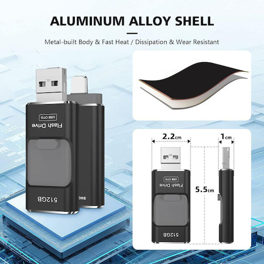 512 Gb 4 In 1 Usb Memory Ios Lightning Usb-c Micro Usb Usb 3.0 Otg Function Plug & Play Password Protection Compatible Iphone Samsung Tablet Pc Ios Android Sony Ryican