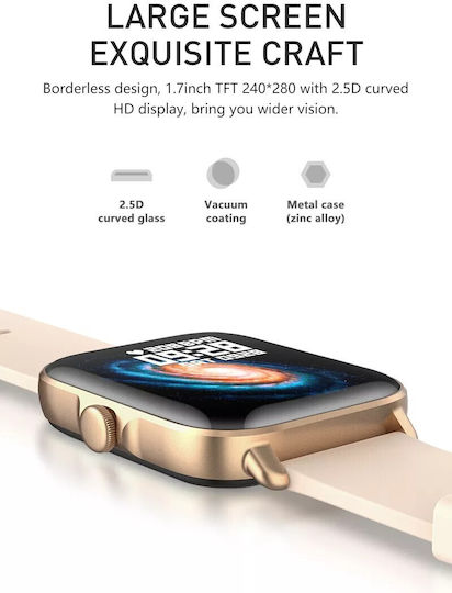 Techno Gold Smartwatch Idealstore Full Hd 1.7 Inch Screen 280x280 Resolution Blood Pressure Heart Rate Monitoring Ip67 Water Resistant Bluetooth Call Answering Multi-sport Mode Android Ios Operating System