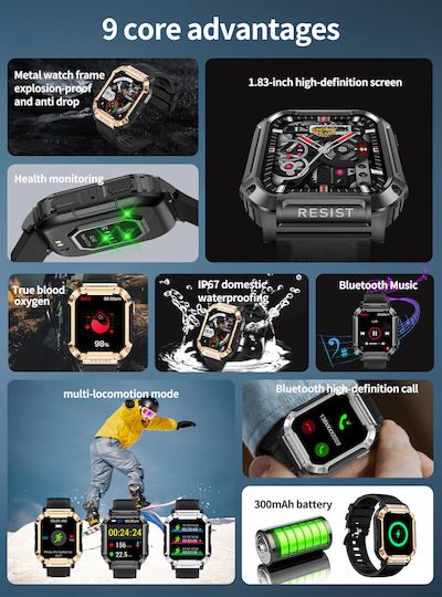Aluminium Smartwatch με Παλμογράφο (Μαύρο)
