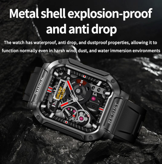 Aluminium Smartwatch με Παλμογράφο (Μαύρο)