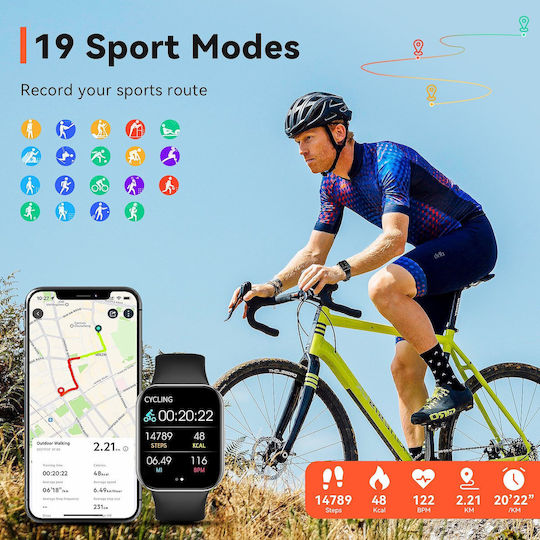 Idealstore Novodue Smartwatch Apel Bluetooth Muzică Bluetooth Notificări SMS Aplicații Sociale Monitorizare Sănătate EKG 20 Moduri Sport Memento-uri Sedentare Rezistent la Apă IP67 Silicon Negru