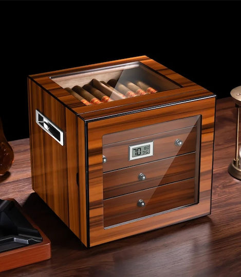 Panora Cigar Humidifier Wood Box with Digital Hygrometer 24.5x24.5x23cm