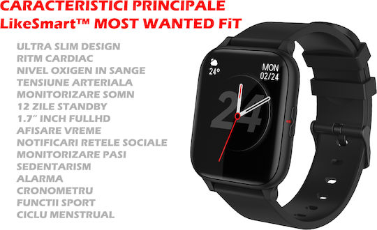 MostWanted Aluminium Smartwatch με Παλμογράφο (Μαύρο)