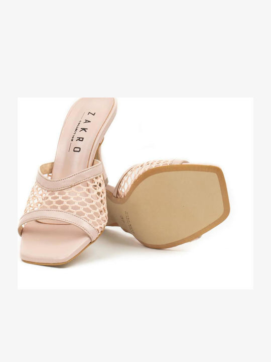 Mules with Thin High Heel in Beige Color