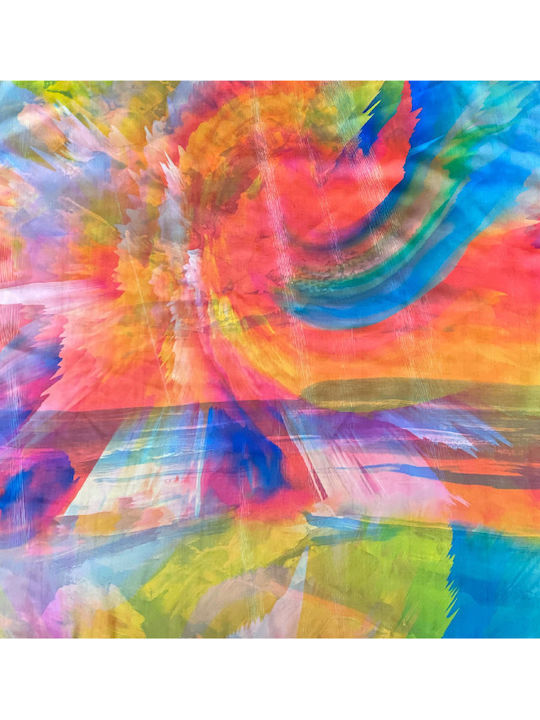 Square Scarf Women Glossy Blue Orange 70x70 Cm