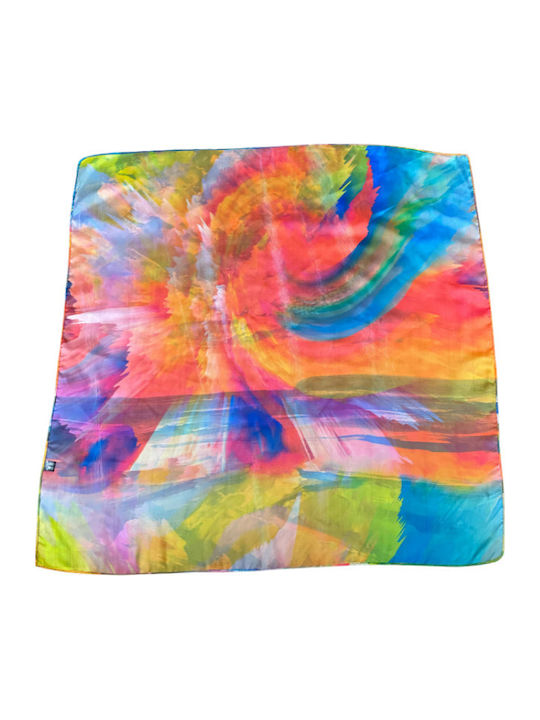 Square Scarf Women Glossy Blue Orange 70x70 Cm
