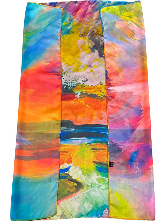 Square Scarf Women Glossy Blue Orange 70x70 Cm