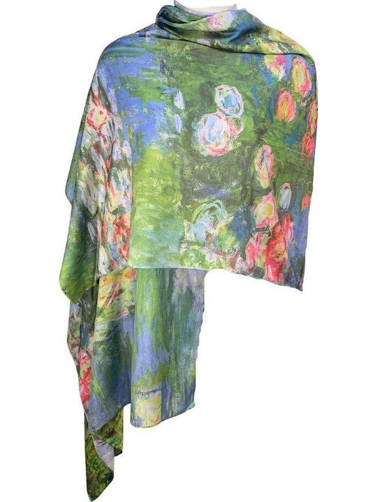 Two-sided Painted Scarf Dacali Silk Fu Blue