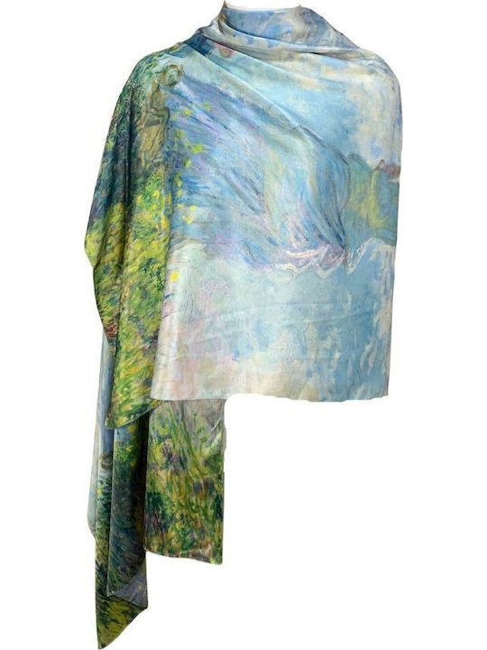 Two-sided Painted Scarf Dacali Silk Fu Blue