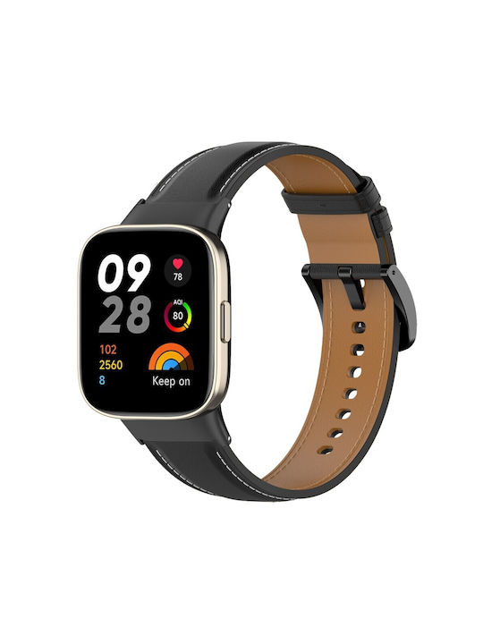 Stitching Lines Armband Leder Schwarz (Redmi Watch 3)
