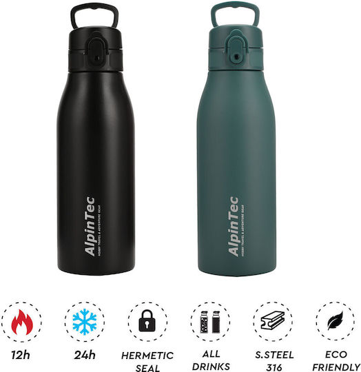 AlpinPro Fellow 2 Recyclable Thermos Bottle Plastic / Stainless Steel BPA Free 600ml Blackish Green