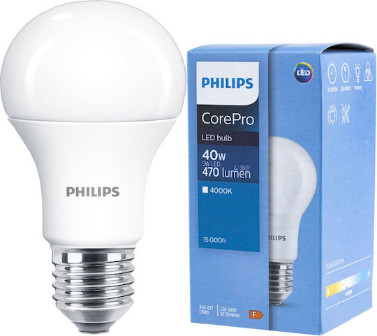 Philips Corepro LED Bulb 5W 110mm for Socket E27 and Shape A60 Natural White 470lm