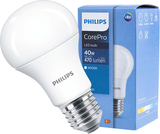Philips Corepro LED Bulb 5W 110mm for Socket E27 and Shape A60 Natural White 470lm