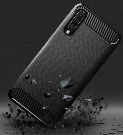 Spacecase Carbon Umschlag Rückseite Silikon Schwarz (Galaxy A50)