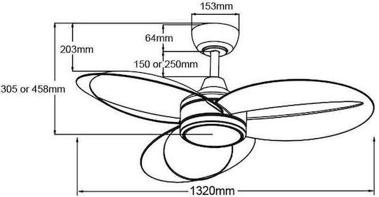 Primo Prcf-80653 Ventilator de Tavan 132.08cm cu Lumină Maro / Alb
