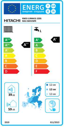 Hitachi Αντλία Θερμότητας 12.9kW Μονοφασική 60°C Split