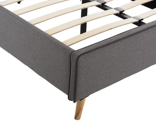 Maylin Bed Semi-double Upholstered with Fabric Gray with Slats for Mattress 120x200cm