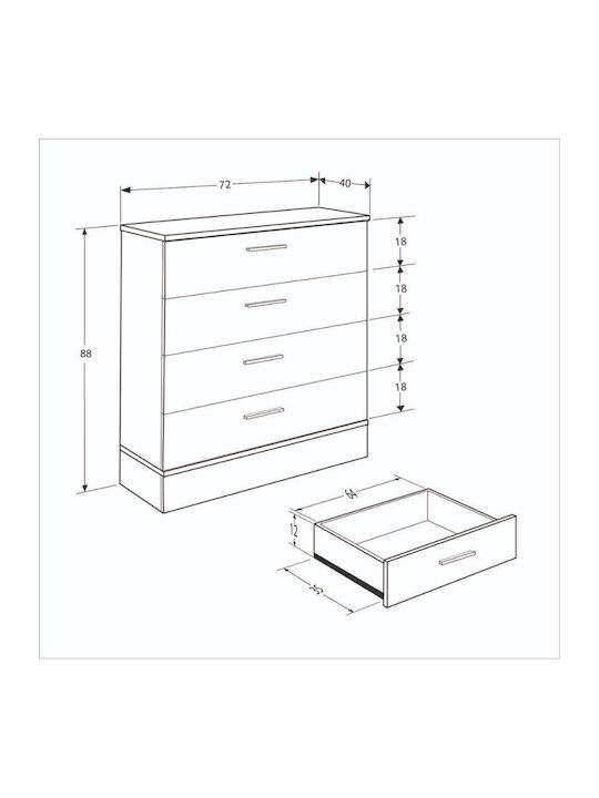 Comoda pentru Dormitor Base cu 4 sertare Oak - White 72x40x88buc