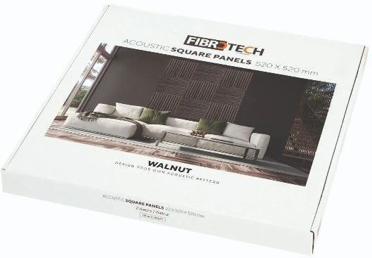 Audiodesigner 3D Square Walnut Wooden Decorative Sound-Absorbing Wall Panel 52 X 52 X 2.2cm 0.54 Sq.m 2 Pieces