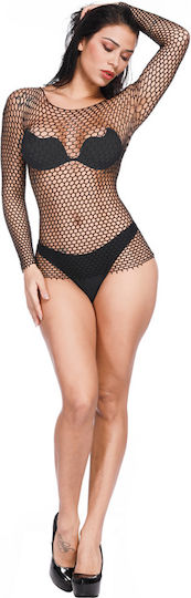 Damen Heiß Transparent Netz Langärmeliges Kleid Schwarz Einheitsgröße