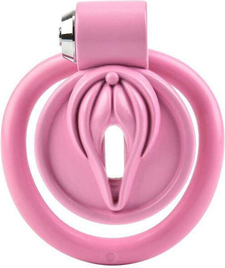 Button Lock Pussy Sissy Chastity Cock Cage Pink