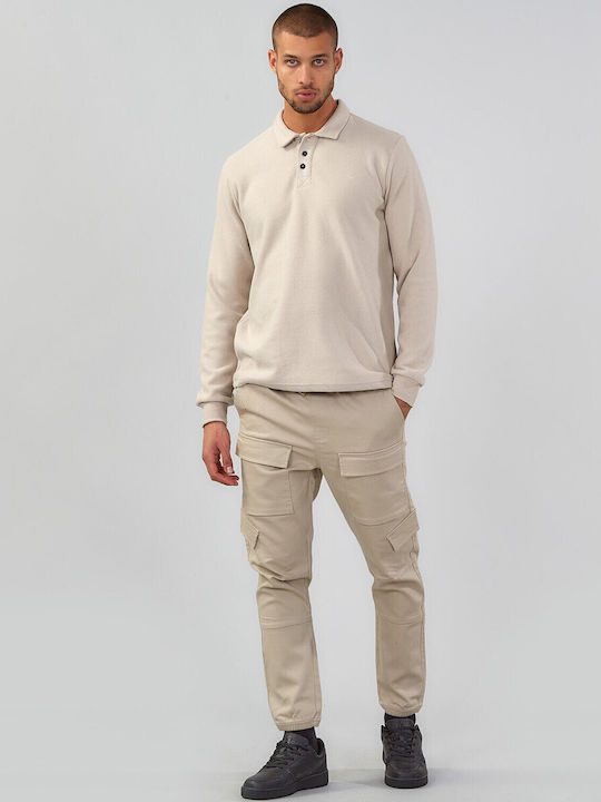 Polo Langarmbluse Beige