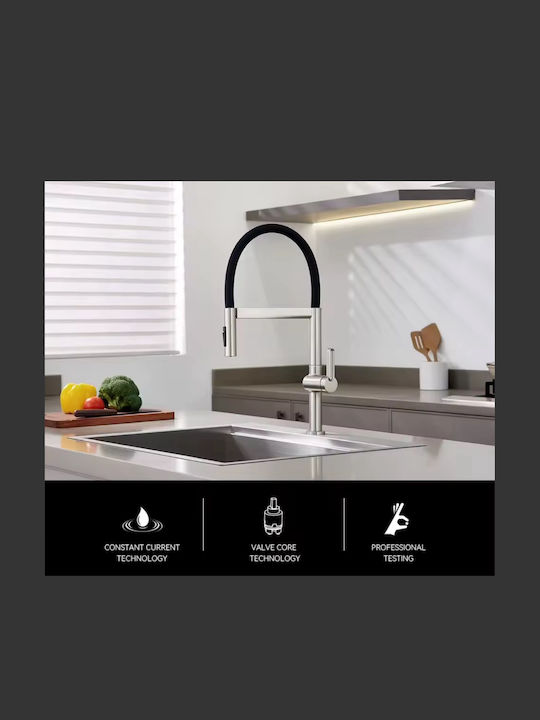 Naron Tall Kitchen Faucet Counter with Shower Silver