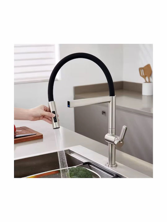 Naron Tall Kitchen Faucet Counter with Shower Silver