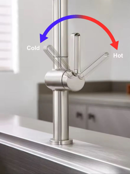 Naron Tall Kitchen Faucet Counter with Shower Silver