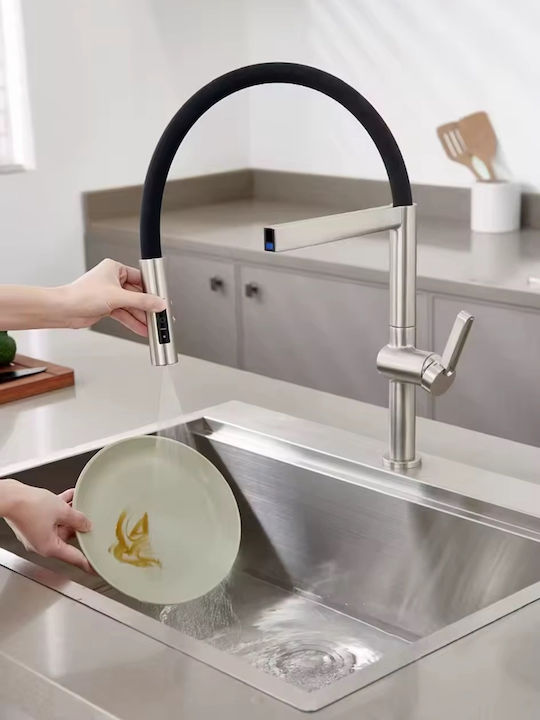 Naron Tall Kitchen Faucet Counter with Shower Silver