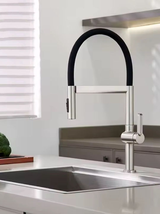 Naron Tall Kitchen Faucet Counter with Shower Silver