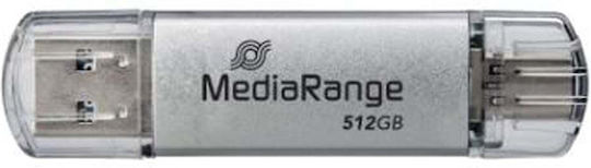 MediaRange 512GB USB 3.2 Stick with connection USB-A & USB-C Silver